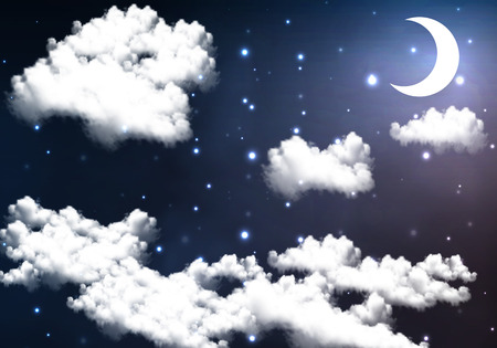 Half moon illuminates the night sky, vector art illustration.のイラスト素材