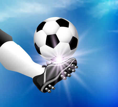 Leg soccer player kicks the ball, vector art illustration.のイラスト素材