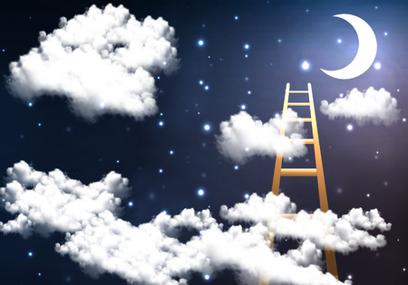 Stairs in the night sky, vector art illustration.のイラスト素材