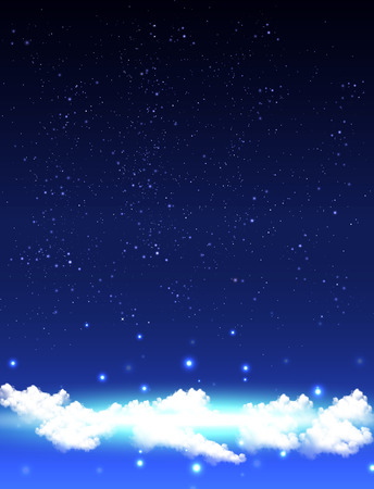 Starry night sky with clouds, vector art illustration.のイラスト素材
