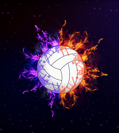 Volleyball ball on fire, vector art illustration.のイラスト素材