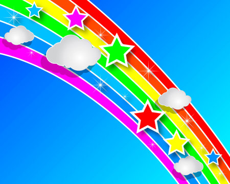 Rainbow paper with clouds in the sky, vector art illustration.のイラスト素材