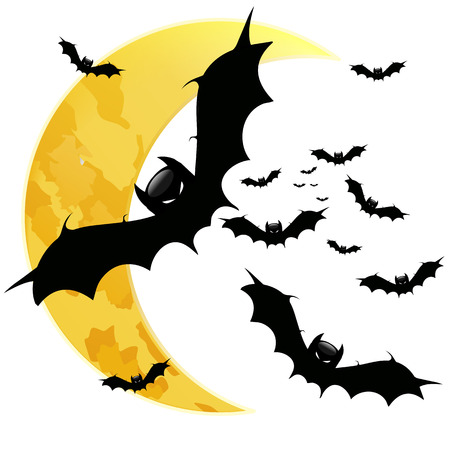 Bats on a moon background, vector art illustration.のイラスト素材