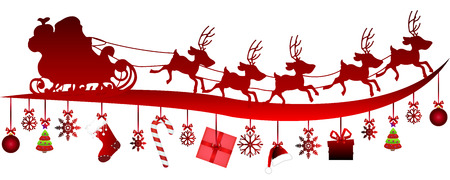 Santa Claus in sleigh and Christmas items, vector art illustration for Christmas and New Year.のイラスト素材