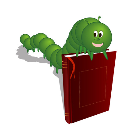 Caterpillar on the book, vector art illustration of a bookworm.のイラスト素材