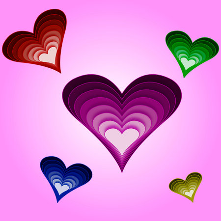 Colored hearts on a purple background, vector art illustration.のイラスト素材