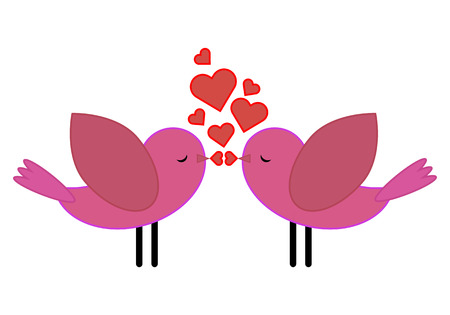 Birds with heart kiss, vector art illustration.のイラスト素材