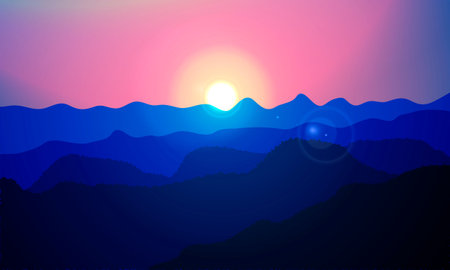 Sun over the mountains, vector art illustration.のイラスト素材