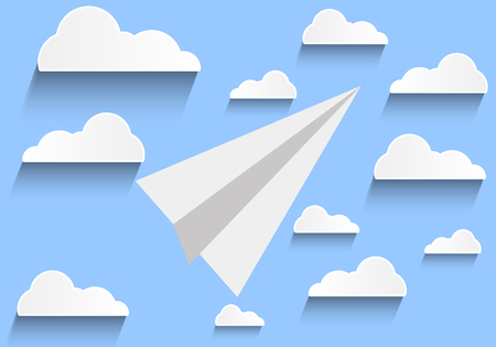 Paper plane in the sky, vector art illustration.のイラスト素材