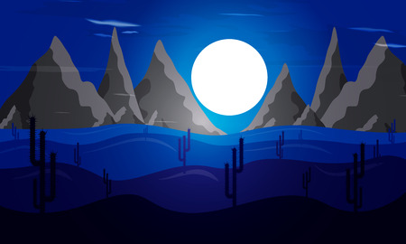 Landscape of the desert with cacti, vector art illustration.のイラスト素材