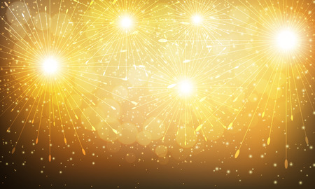 Fireworks on a gold background, vector art illustration.のイラスト素材