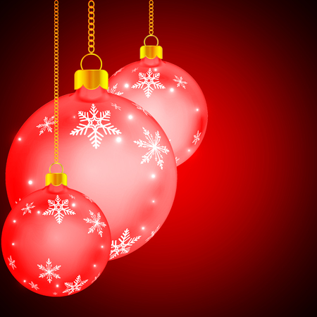 Hanging red Christmas balls, vector art illustration.のイラスト素材