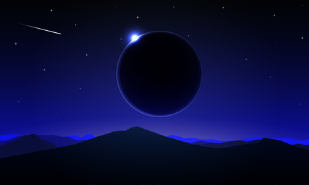 Landscape of the Night Solar Eclipse, vector art illustration.のイラスト素材