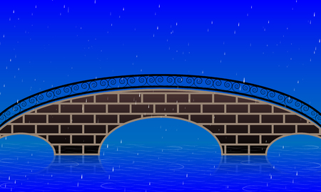 Rainy landscape on the bridge background, vector art illustration.のイラスト素材
