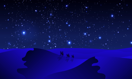 Illustration of a night blue desertのイラスト素材