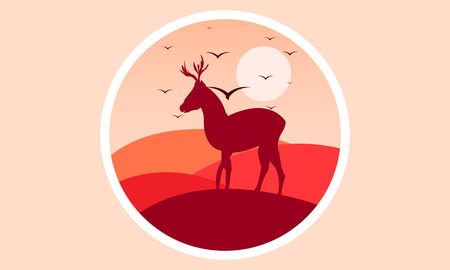 Deer at sunset, vector art illustration.のイラスト素材