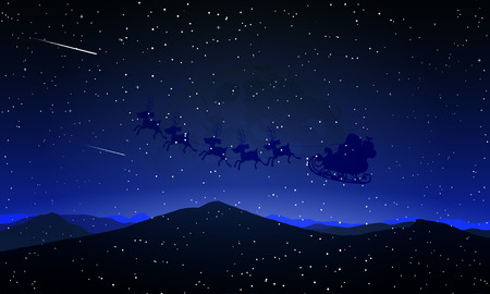 Santa Claus Flying Against the Moon, vector art illustration.のイラスト素材