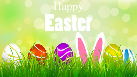 Easter bunny in the meadow between the eggsのイラスト素材