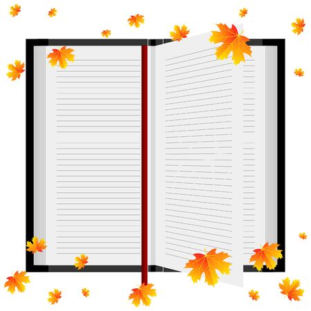 Open book with autumn leaves, vector art illustration.のイラスト素材
