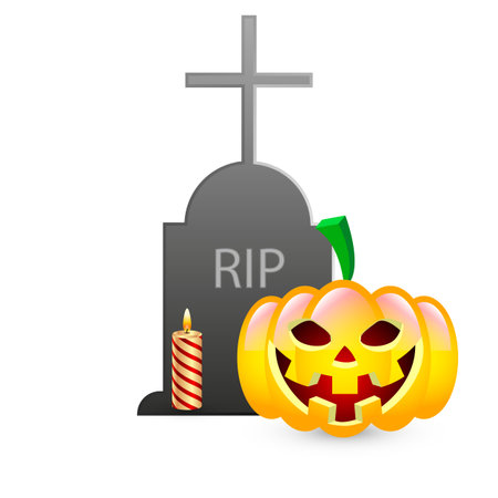Tombstone and pumpkin with candle for halloween, vector art illustration.のイラスト素材