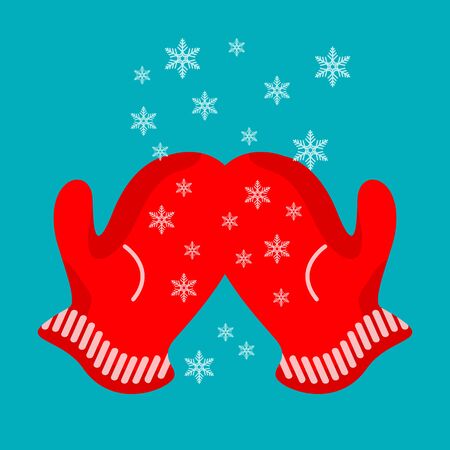 Winter mittens and snowflakes, vector art illustration.のイラスト素材