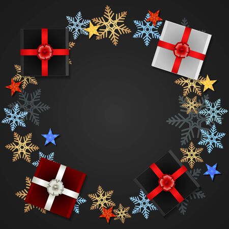 Background of snowflakes and gift boxes, vector art illustration.のイラスト素材