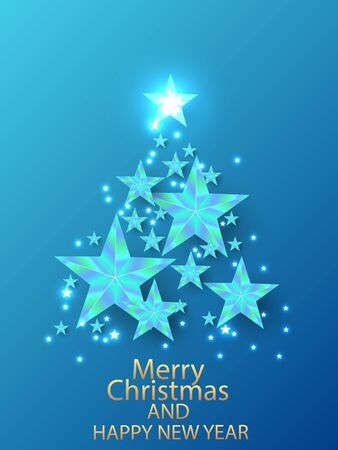 Christmas tree made of stars, vector art illustration.のイラスト素材