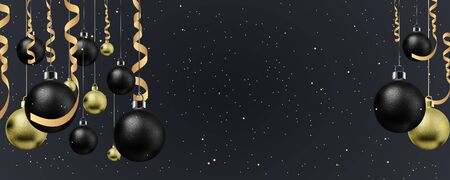 Christmas balls and gold ribbons, vector art illustration.のイラスト素材