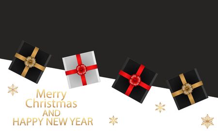 Christmas New Year banner poster with gift boxes, vector art illustration.のイラスト素材
