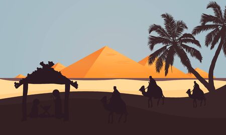 Jesus maria joseph in egypt, vector art illustration.のイラスト素材