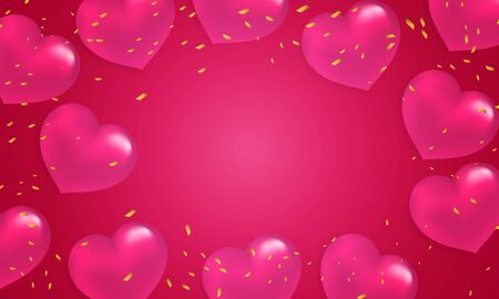 Pink web banner with hearts and serpentine, vector art illustration.のイラスト素材