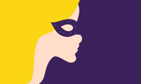 Girl face at mardi gras carnival, vector art illustration.のイラスト素材