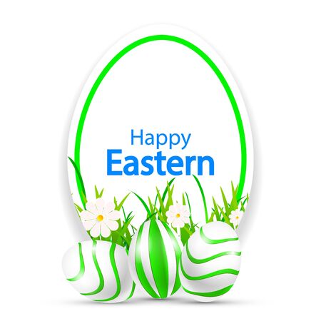 Easter banner with daisies and easter eggs on whiteのイラスト素材