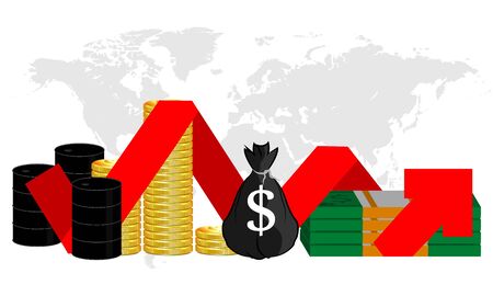 Stock market crash in crisis on world map background, vector art illustration.のイラスト素材