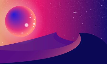 Abstract starry desert landscape, vector art illustration.のイラスト素材