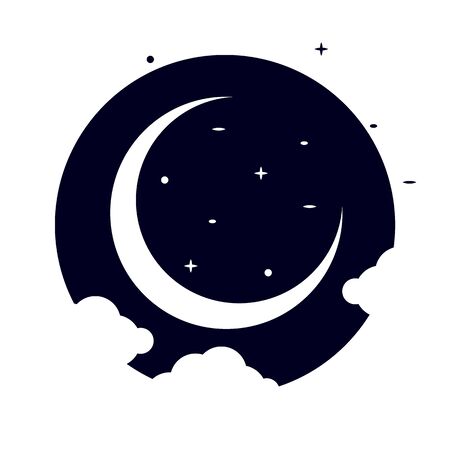 Thin crescent moon icon with starsのイラスト素材