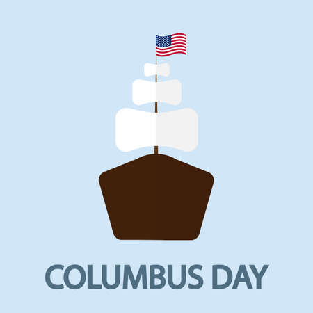 Ship with usa flag for columbus day in flat design, vector art illustration.のイラスト素材