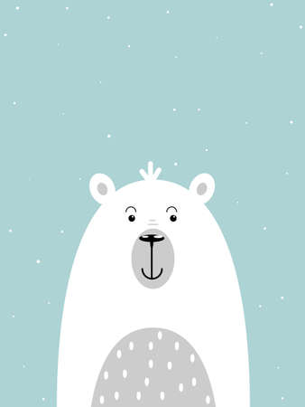 Cartoon polar bear on winter background, vector art illustration.のイラスト素材