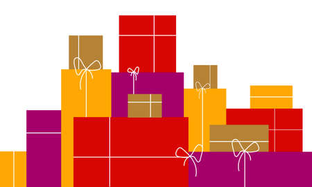 Many gift boxes in flat design, vector art illustration.のイラスト素材