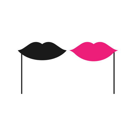Male mustache and female lips on a stick, vector art illustration.のイラスト素材