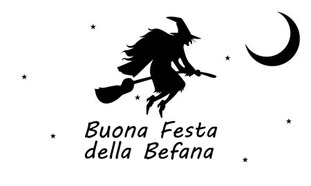 Buona Festa della Befana with flying witch, vector art illustration.のイラスト素材