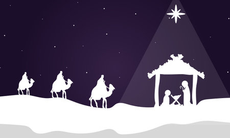 Three wise kings bring gifts to christ, vector art illustration.のイラスト素材