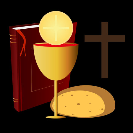 Bible and chalice with bread for communion, vector art illustration.のイラスト素材