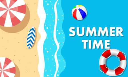Summer time relaxing on the beach, vector art illustration.