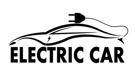 Electric car in linear style, vector art illustration.のイラスト素材