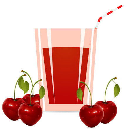 A glass of cherry juice with cherries, vector art illustration.のイラスト素材