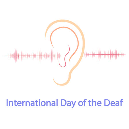 Ear and sound waves on International Day of the Deaf, vector art illustration.