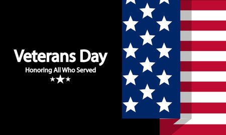 Usa flag on a black background for november 11 veterans day, vector art illustration.