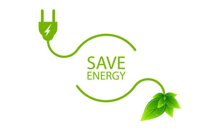 Energy conservation symbol with power plug and leaves, vector art illustration.のイラスト素材
