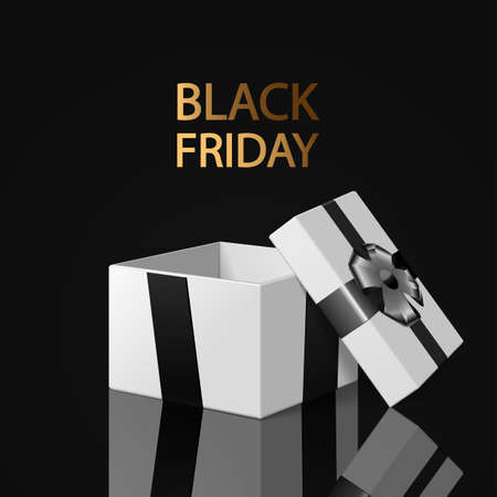 Festive gift box with black ribbons for black friday, vector art illustration.のイラスト素材